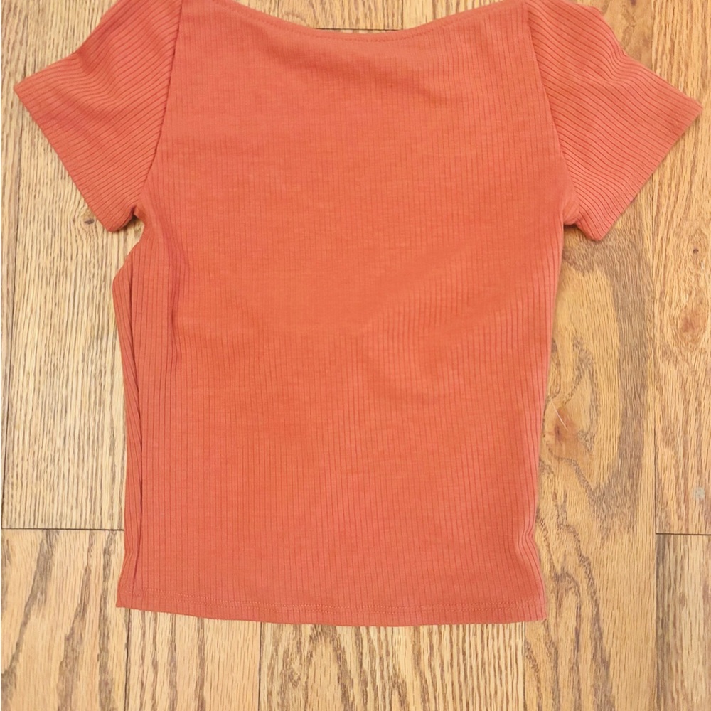 Open Back Orange Ribbed Women's Top